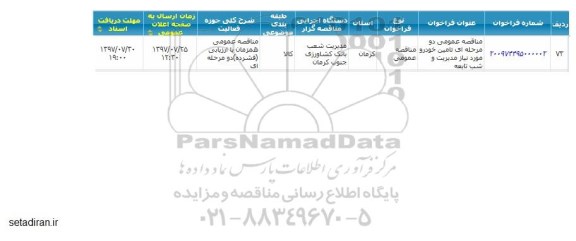 مناقصه تامین خودرو 