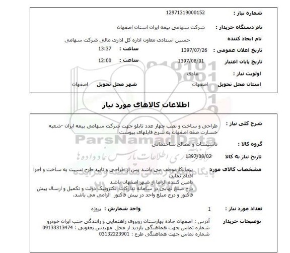 استعلام, طراحی و ساخت و نصب چهارعدد تابلو 