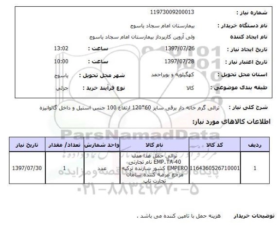 استعلام, استعلام ترالی گرم خانه دار برقی...