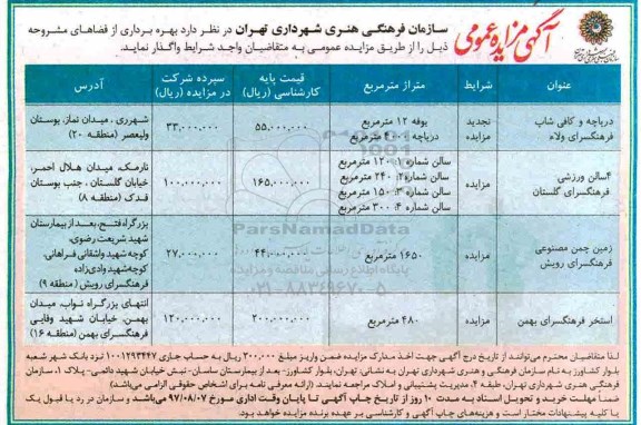 آگهی مزایده عمومی, مزایده بهره برداری از فضاهای...