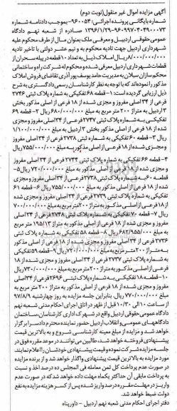 مزایده, مزایده املاک به تعداد ده قطعه در پیله سحران نوبت دوم 