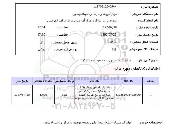استعلام, شلوار بیمار 