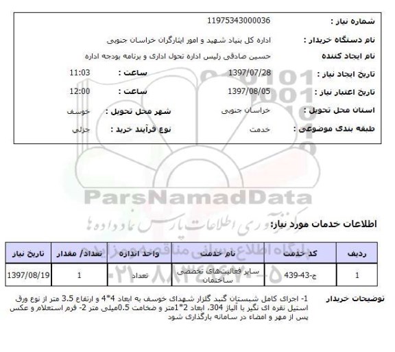 استعلام, اجرای کامل شبستان گنبد گلزار شهدای