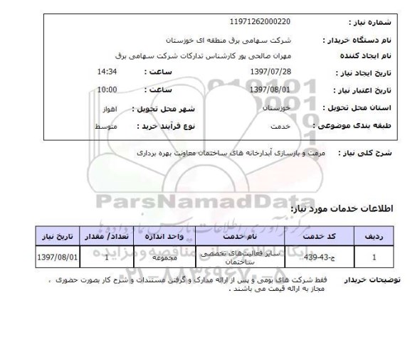 استعلام,استعلام مرمت و بازسازی آبدارخانه های ساختمان