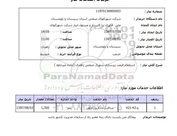 استعلام , استعلام قیمت زیرسازی ...
