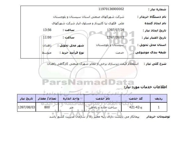 استعلام; استعلام قیمت زیرسازی برخی از معابر شهرک ...