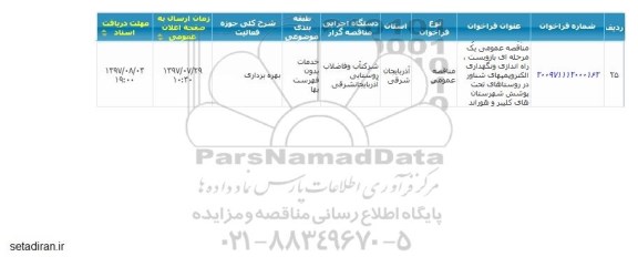 مناقصه بازو بست راه اندازی و نگهداری الکتروپمپهای شناور 