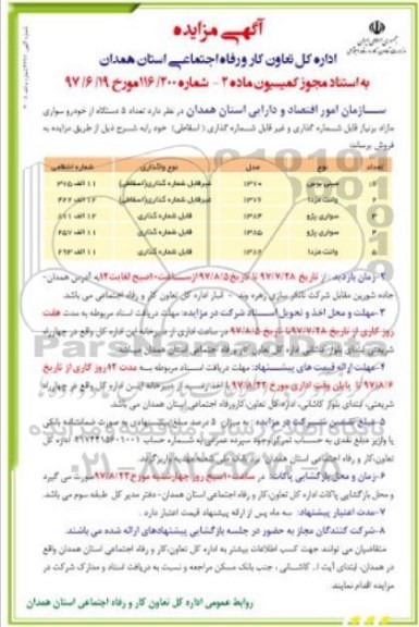 آگهی مزایده ، مزایده تعداد 5 دستگاه خودرو سواری