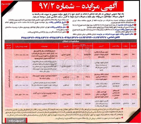 مزایده, تعدادی از املاک در اختیار خود  نوبت سوم 