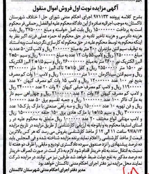 مزایده سیم آنتن مازندران 400 متر- لامپ آنتن 50 عدد