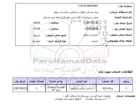 استعلام, عملیات ابنیه فنی و زیرسازی و اسفالت گرم