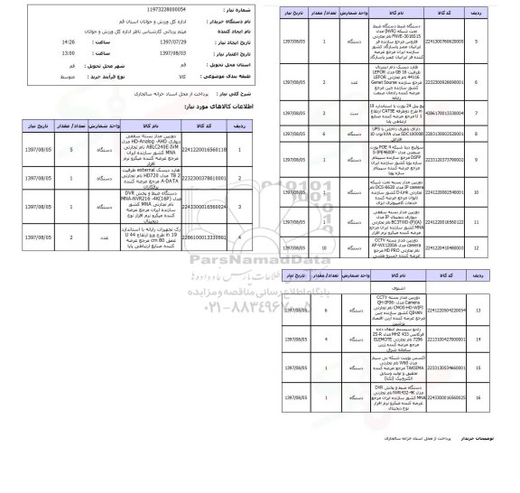 استعلام, دوربین مداربسته، هارد دیسک و ...