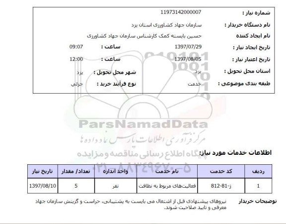استعلام, فعالیت های مربوط به نظافت