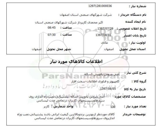 استعلام, آنتی ویروس پادویش یک ساله 