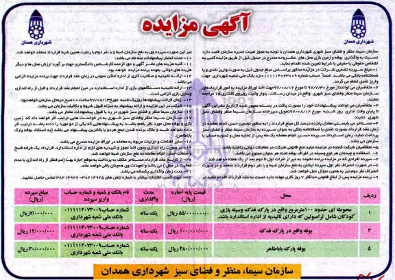 آگهی مزایده, مزایده واگذاری بوفه و زمین بازی