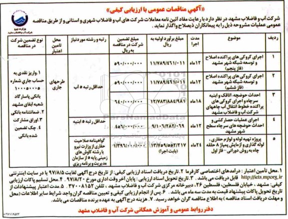 مناقصه ,مناقصه اجرای کروکی های پراکنده اصلاح و توسعه شبکه 