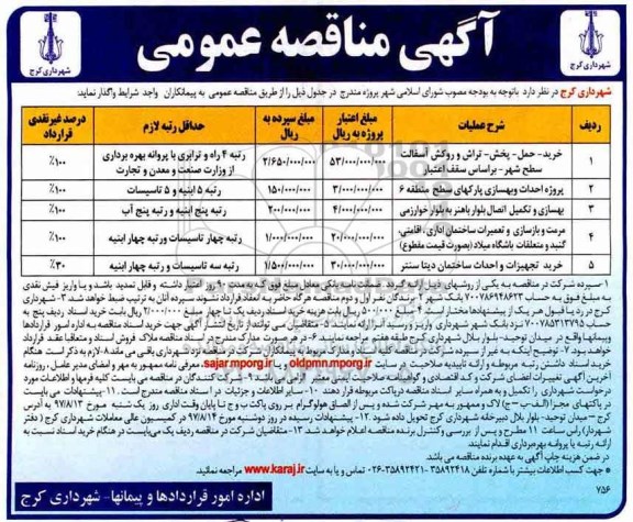 آگهی مناقصه عمومی , مناقصه خرید - حمل - پخش - تراش و روکش آسفالت سطح شهر