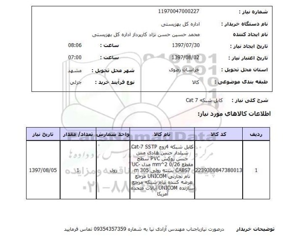 استعلام,استعلام کابل شبکه