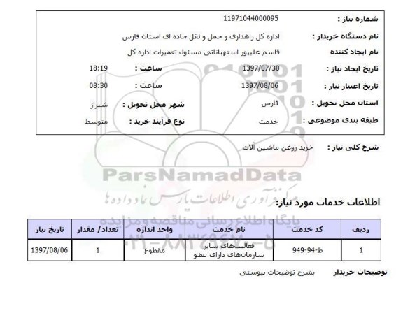 استعلام, خرید روغن ماشین آلات 