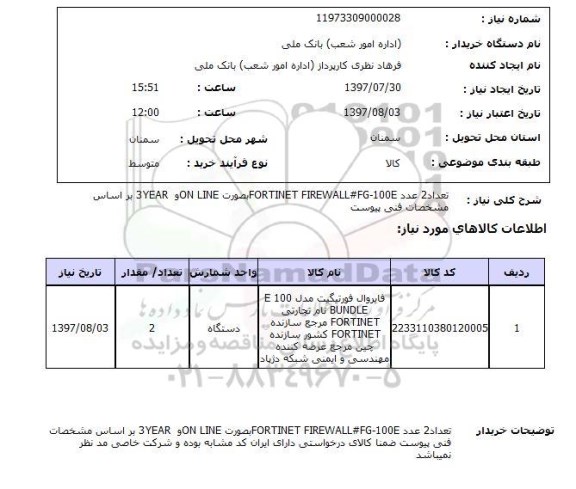 استعلام; اداره امور شعب بانک ملی سمنان 