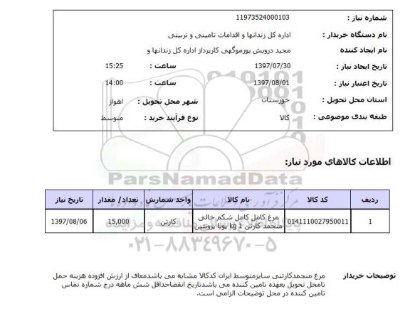 استعلام , استعلام مرغ کامل شکم خالی  ...