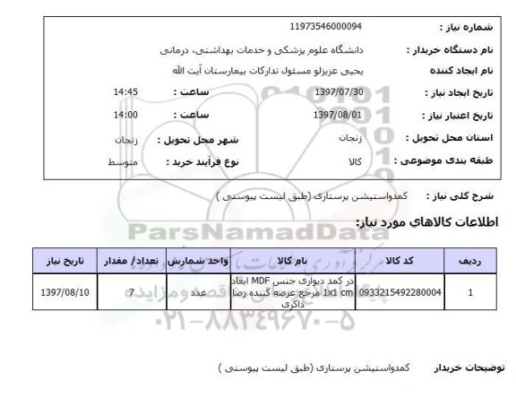 استعلام,استعلام کمد و استیشن پرستاری 