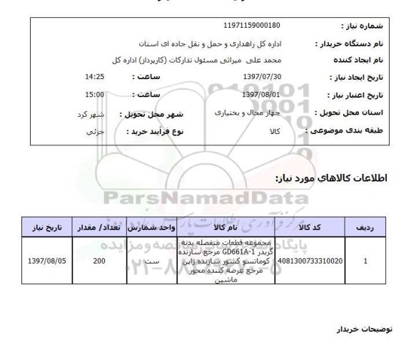 استعلام, مجموعه قطعات منفصله بدنه