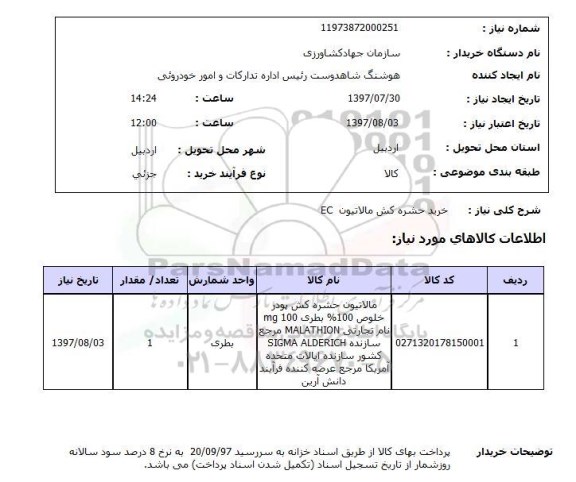 استعلام, استعلام خرید حشره کش