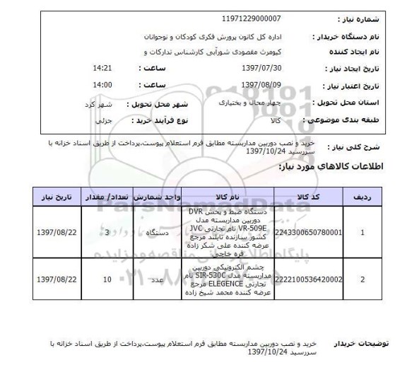استعلام, خرید و نصب دوربین مداربسته