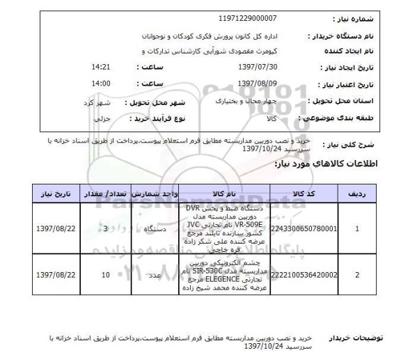 استعلام, خرید و نصب دوربین مداربسته 