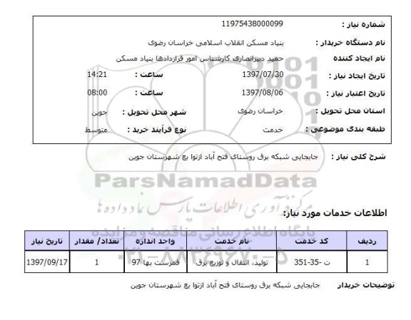 استعلام, جابجایی شبکه برق 