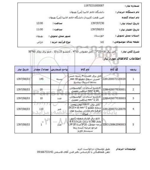 استعلام, استعلام کابل ...