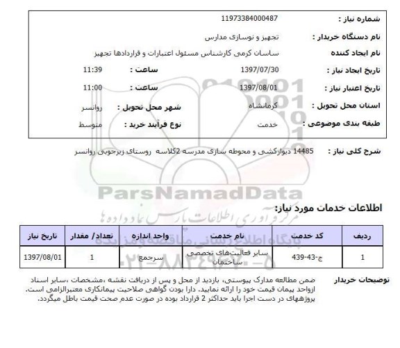 استعلام, دیوارکشی و محوطه سازی مدرسه 2 کلاسه