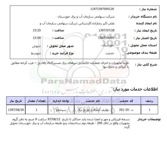 استعلام,استعلام خرید تجهیزات و اجرای عملیات جابه جایی تیرهای برق