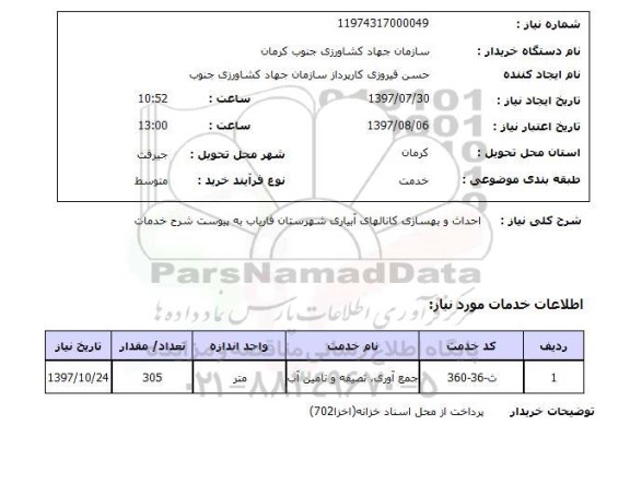 استعلام , استعلام  احداث و بهسازی کانالهای آبیاری  ...