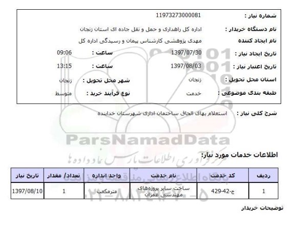 استعلام , استعلام بهای الحاق ساختمان اداری ...