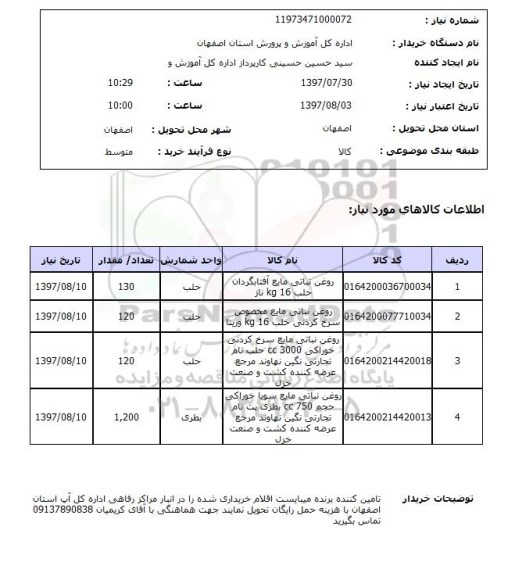 استعلام,استعلام روغن نباتی