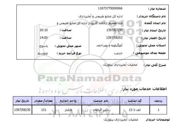 استعلام,استعلام عملیات آبخیزداری بیلوژیک