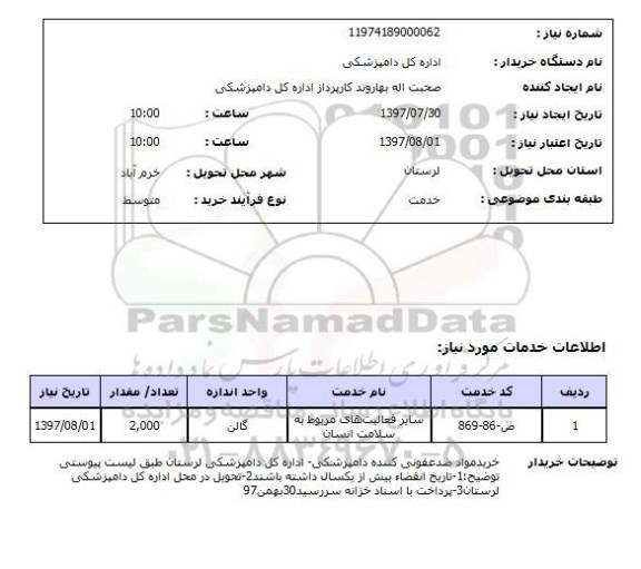 استعلام , استعلام سایر فعالیت های مربوط به سلامت انسان ..