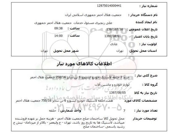 استعلام, استعلام حلقه لاستیک خودرو