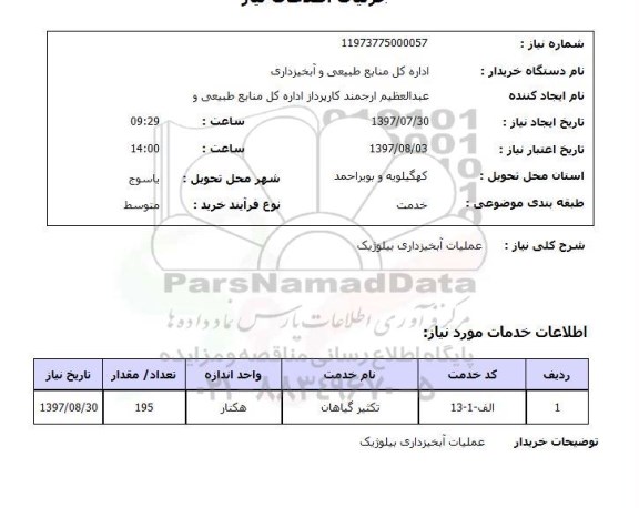 استعلام, استعلام علمیات آبخیزداری بیولوژیک