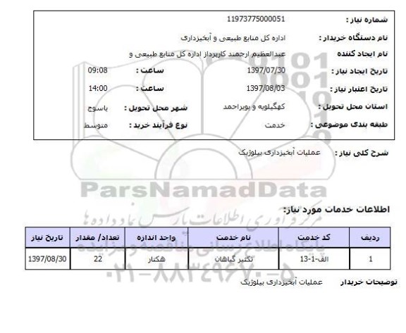 استعلام, استعلام عملیات آبخیزداری بیولوژیک