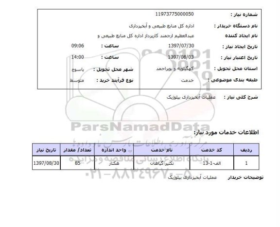 استعلام,عملیات آبخیزداری بیلوژیک