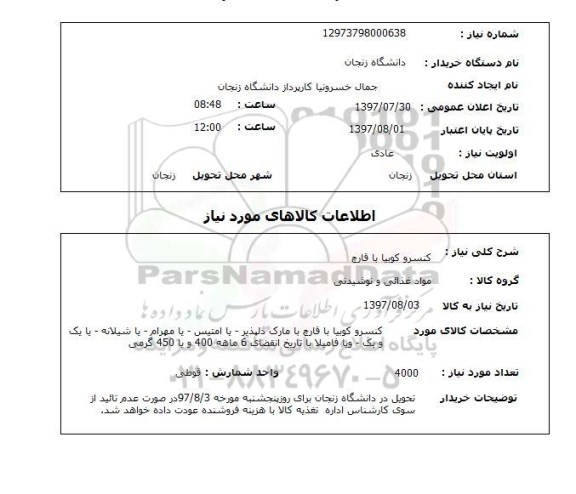 استعلام, کنسرو لوبیا با قارچ 