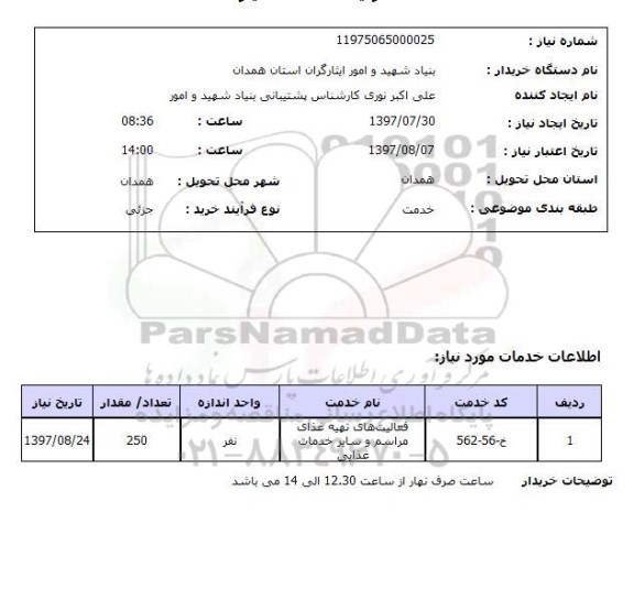 استعلام,فعالیت های تهیه غذا