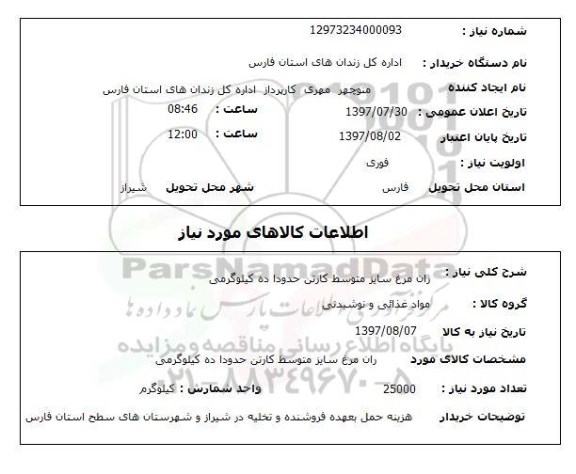 استعلام , استعلام ران مرغ سایز متوسط کارتن حدودا ده کیلوگرمی 