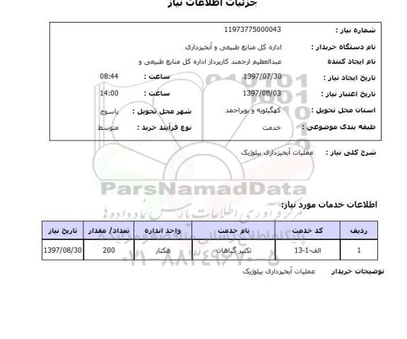 استعلام, عملیات آبخیزداری بیلوژیک