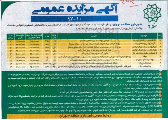 مزایده, ، مزایده واگذاری جهت بهره برداری ...