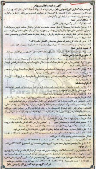 آگهی مزایده , مزایده واگذاری سهام