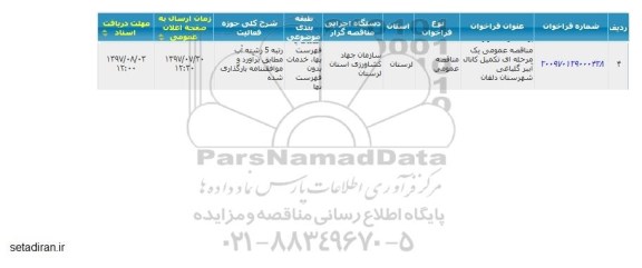 مناقصه عمومی , مناقصه تکمیل کانال آببر